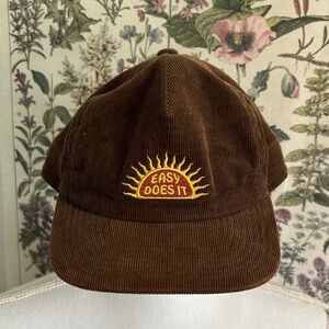 Katin Brown Corduroy Hat with Yellow Embroidery
